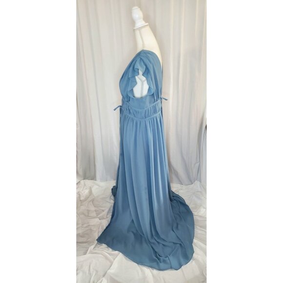 Lulus Dress Women XL Im All Yours Slate Blue Ruffle Maxi Flutter Sleeve Slit - Picture 9 of 14